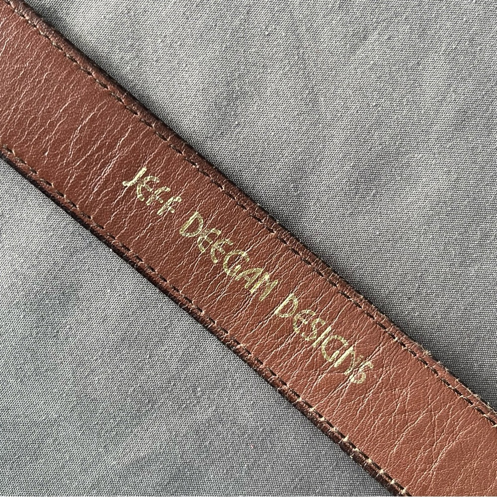 Vintage 80s Jeff Deegan Designs Tan & Cream Lizard Women’s S brass buckle belt - Picture 5 of 9